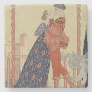 Lovers on a Balcony (w/c on paper) Stone Coaster