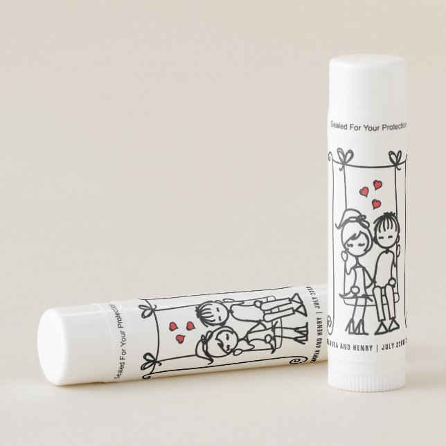 Lovers on a Swing Doodles Wedding Personalized Lip Balm (Front)