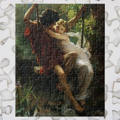 Lovers on a Swing Spring by Pierre Auguste Cot Jigsaw Puzzle