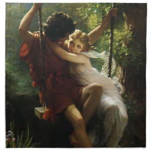 Lovers on a Swing. Spring by Pierre Auguste Cot Napkin