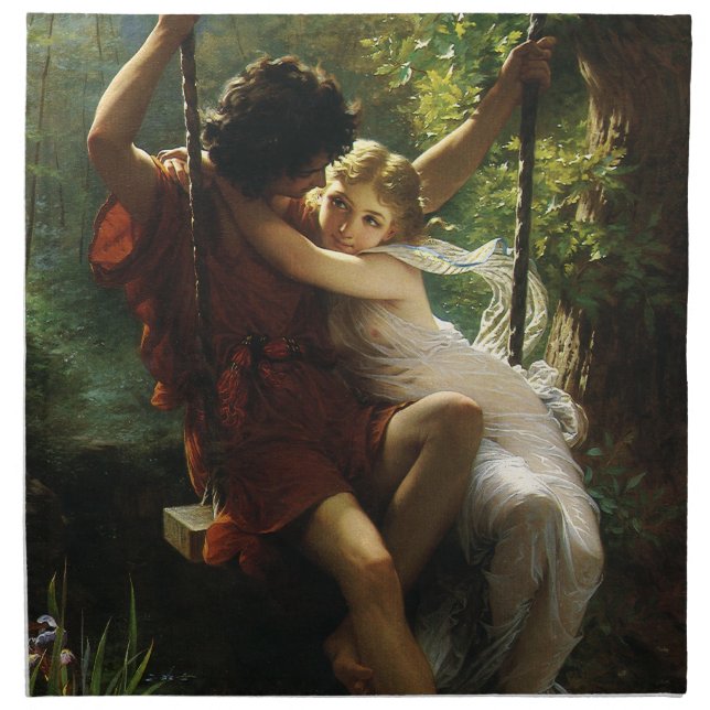 Lovers on a Swing. Spring by Pierre Auguste Cot Napkin (Front)