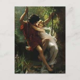 Lovers on a Swing. Spring, Save the Date Announcement Postcard