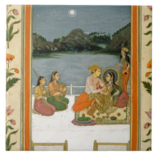 Lovers on a terrace by a moonlit lake, from the Sm Ceramic Tile