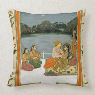 Lovers on a terrace by a moonlit lake, from the Sm Throw Pillow