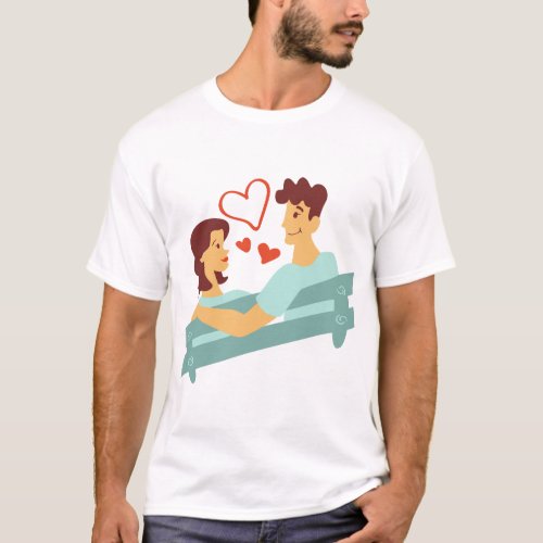 Lovers on the Bench A Romantic Moment in Time T_Shirt