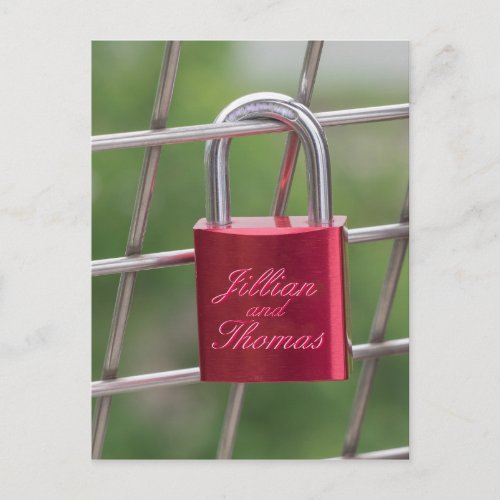 Lovers Padlock Specialized Red Calligraphic Text Postcard