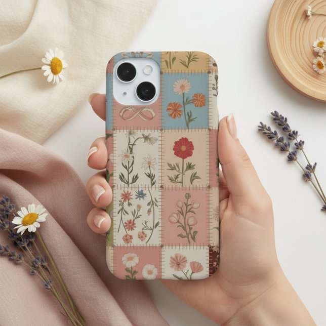 Lovers Patchwork Quilt Floral Botanical Rose iPhone 15 Case (Creator Uploaded)