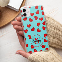lovers Red heart pattern on Blue Custom Monogram