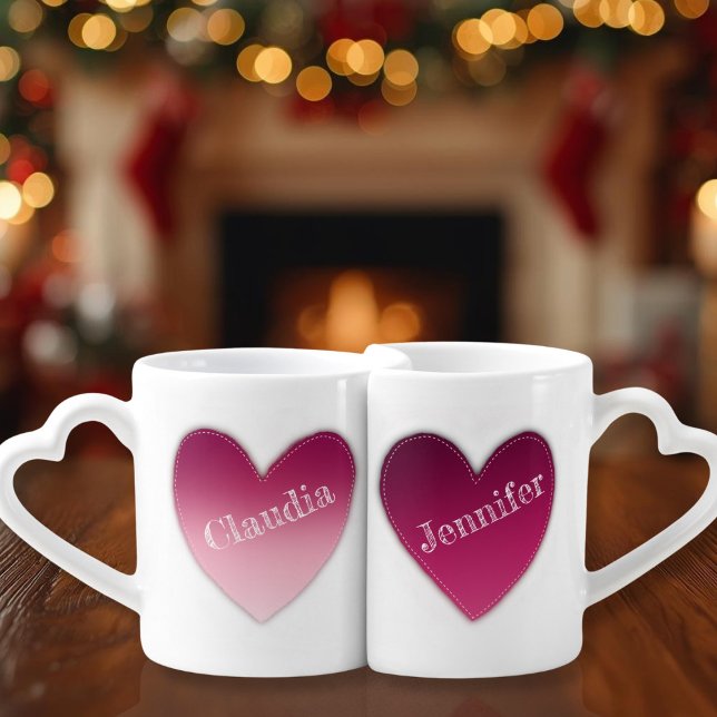Lovers red Patchhearts  with names  Coffee Mug Set (Lovers red Patchhearts with names Coffee Mug Set)