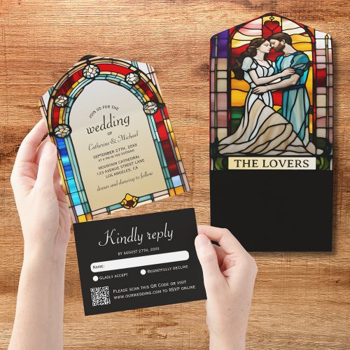 Lovers Tarot Stained Glass Style European Wedding All In One Invitation