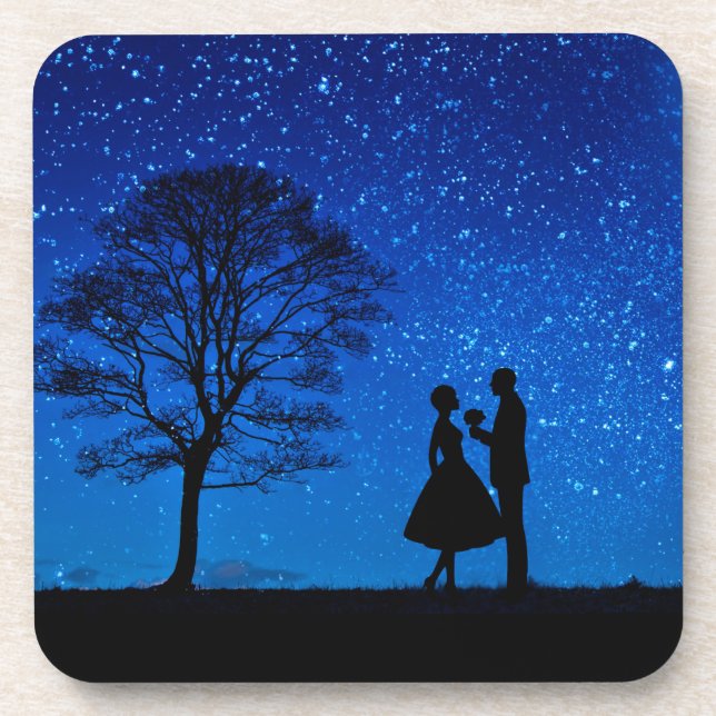 Lovers under a full moon         beverage coaster (Front)