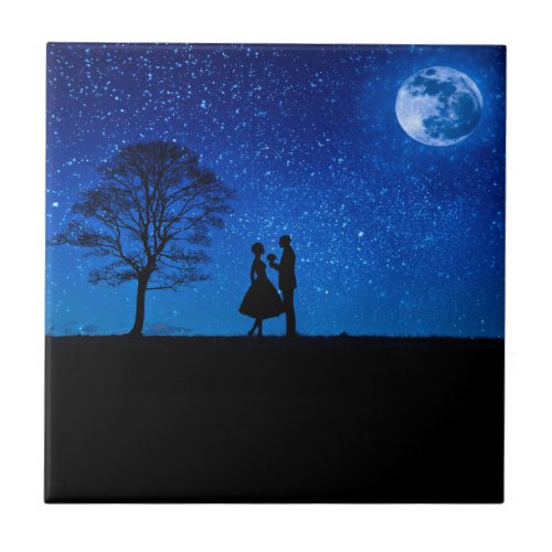 Lovers under a full moon        ceramic tile