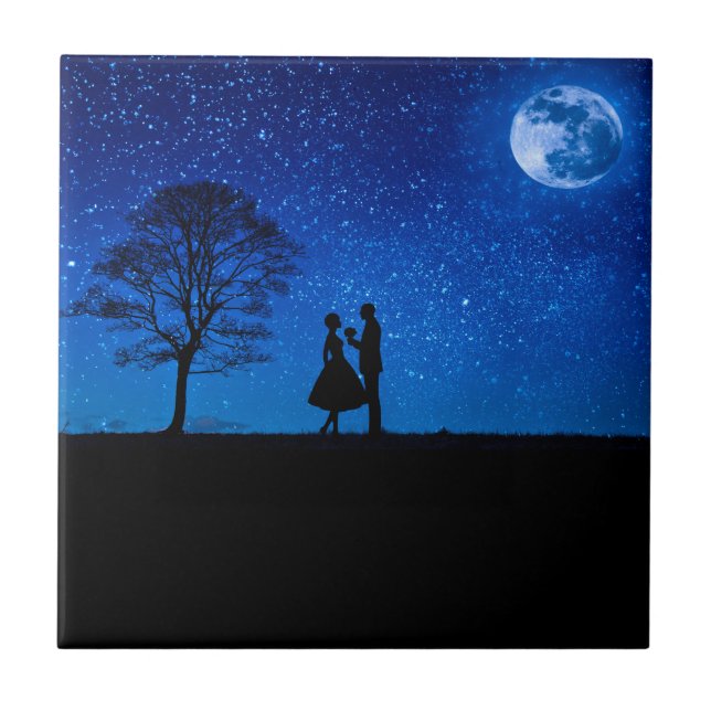 Lovers under a full moon        ceramic tile (Front)