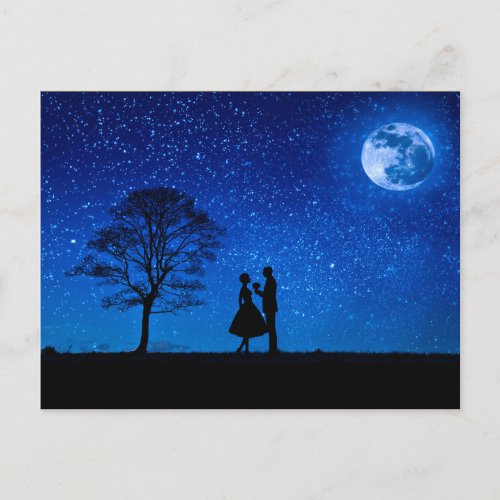 Lovers under a full moon     holiday postcard