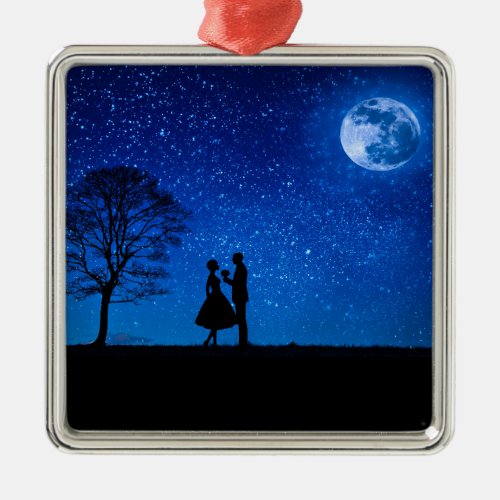 Lovers under a full moon    metal ornament