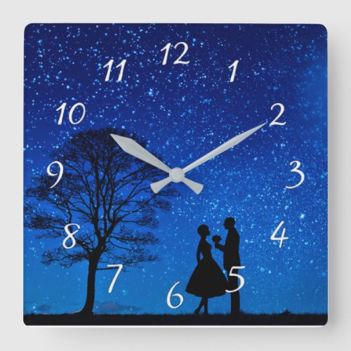 Lovers under a full moon        square wall clock