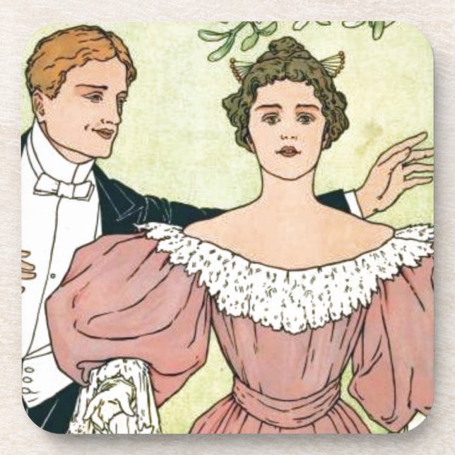 Lovers under the Mistletoe Drink Coaster (Front)