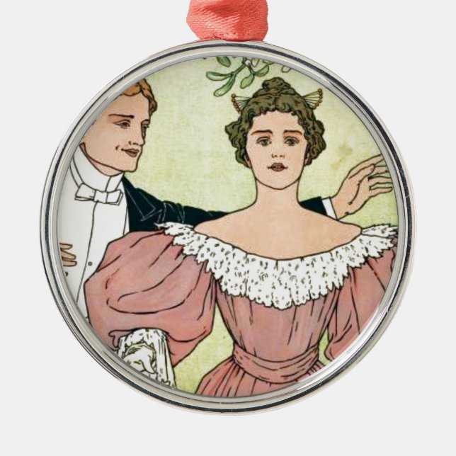 Lovers under the Mistletoe Metal Ornament (Front)