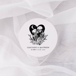 Lovers Until Death Skeletons & Roses Wedding Classic Round Sticker