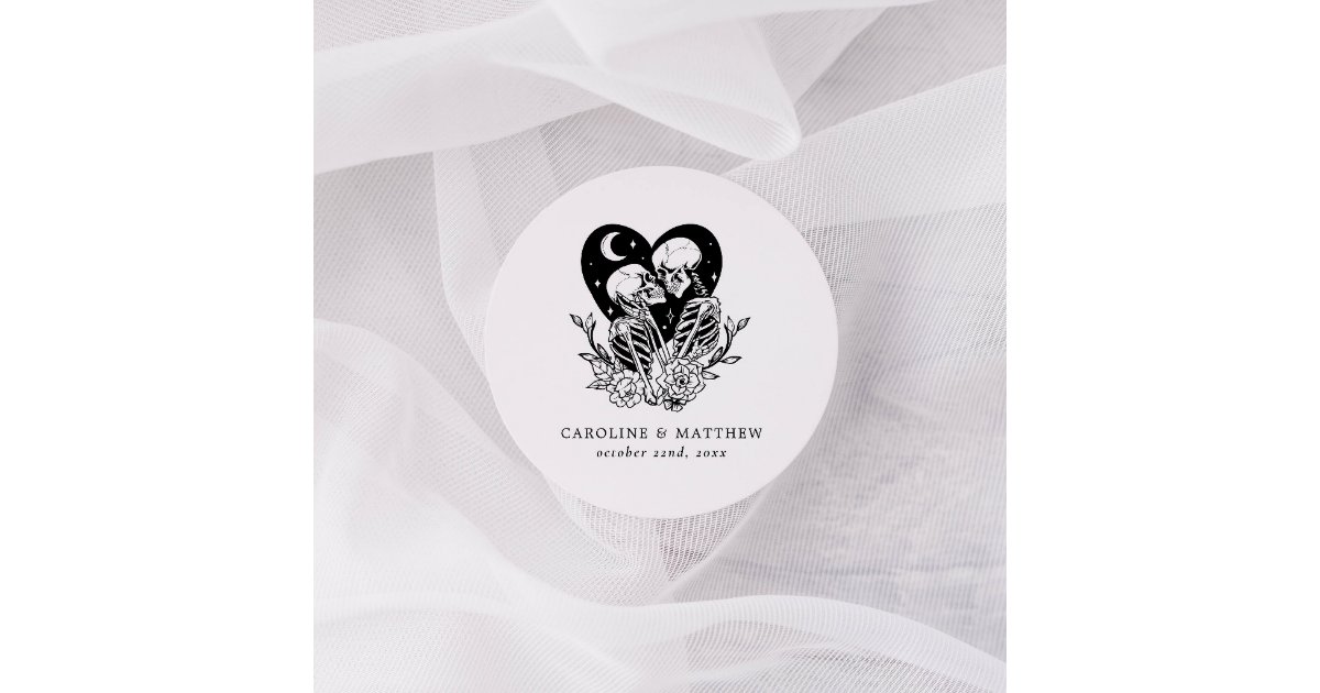 Lovers Until Death Skeletons & Roses Wedding Classic Round Sticker
