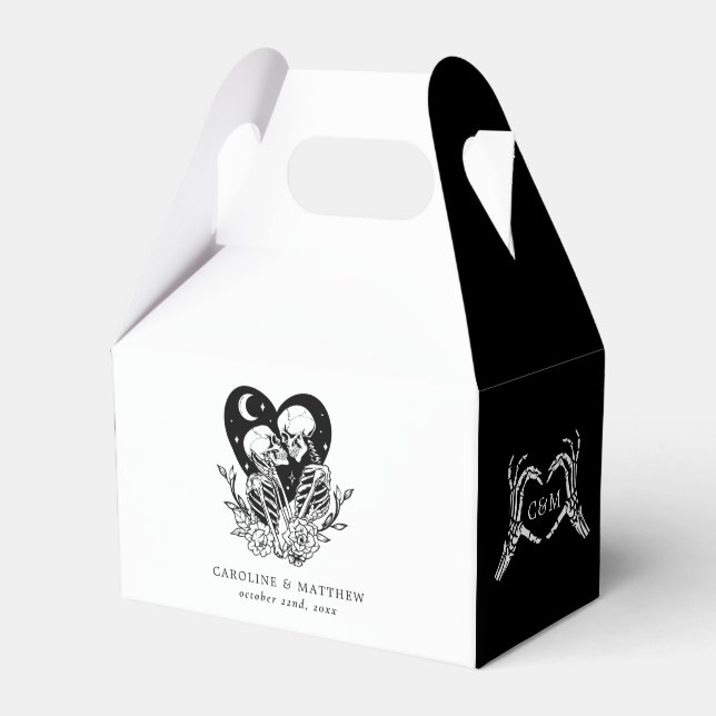 Lovers Until Death Skeletons & Roses Wedding Favor Boxes (Front Side)