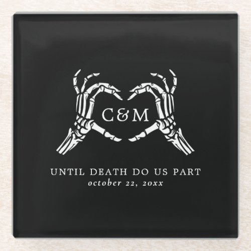 Lovers Until Death Skeletons  Roses Wedding Glass Coaster