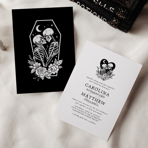 Lovers Until Death Skeletons  Roses Wedding Invitation