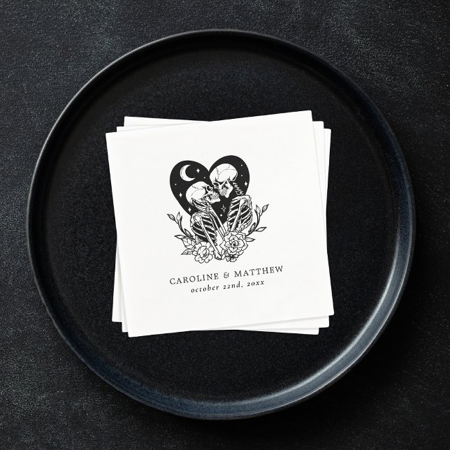 Lovers Until Death Skeletons & Roses Wedding Napkins (Creator Uploaded)