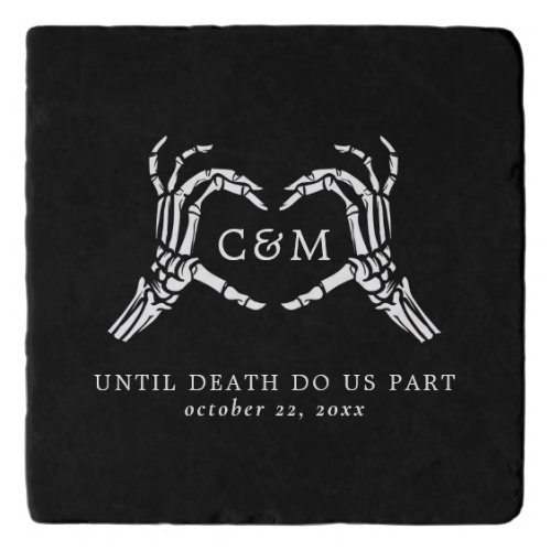 Lovers Until Death Skeletons  Roses Wedding Trivet