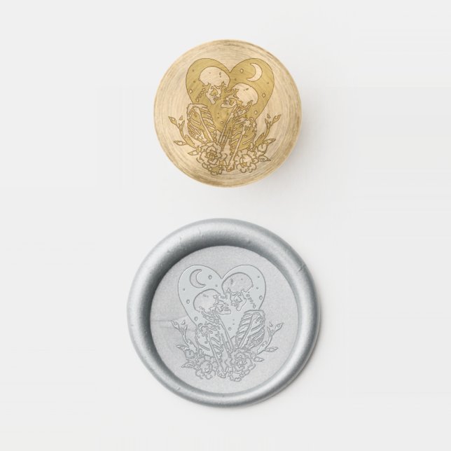 Lovers Until Death Skeletons & Roses Wedding Wax Seal Stamp (Stamped)