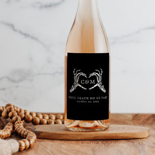Lovers Until Death Skeletons & Roses Wedding Wine Label