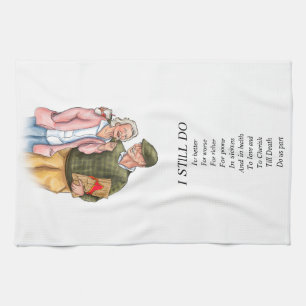 Lovers' Wedding Anniversary, old cute couple Kitchen Towel