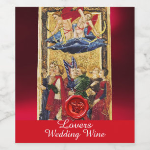 LOVERS WEDDING WINE RED WAX SEAL/ ANTIQUE TAROTS LABEL