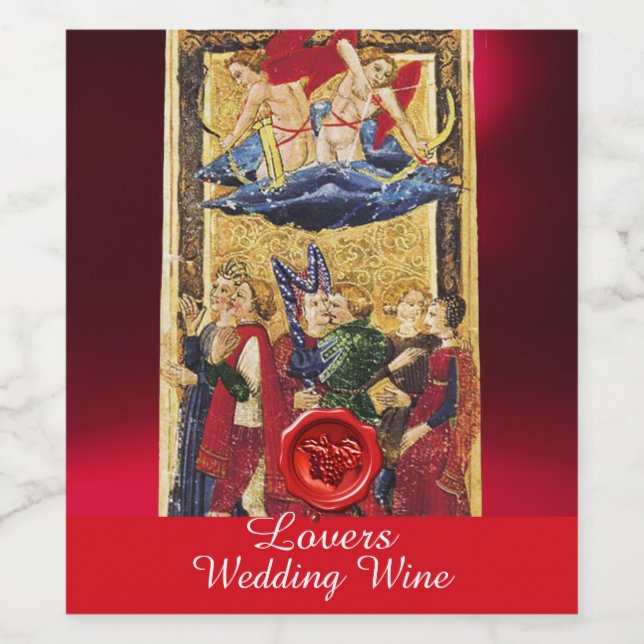 LOVERS WEDDING WINE RED WAX SEAL/ ANTIQUE TAROTS LABEL (Single Label)