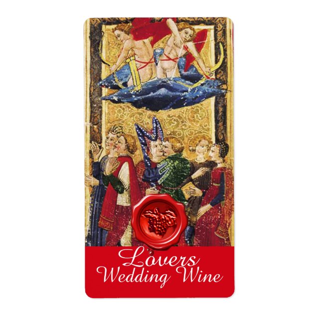 LOVERS WEDDING WINE RED WAX SEAL/ ANTIQUE TAROTS LABEL (Front)