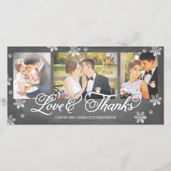 Loves and Thanks Chalkboard Snowflake 3-Photo Thank You Card