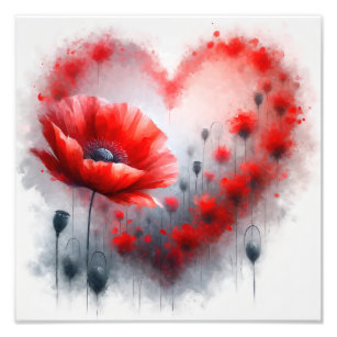 Love's Blossom: A Heart-Shaped Poppy Fantasy Photo Print
