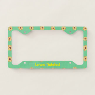 Loves daisies, yellow daisies on green license plate frame