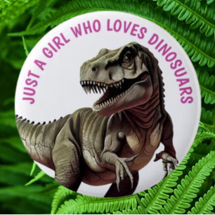 Loves Dinosaurs GIRL Button