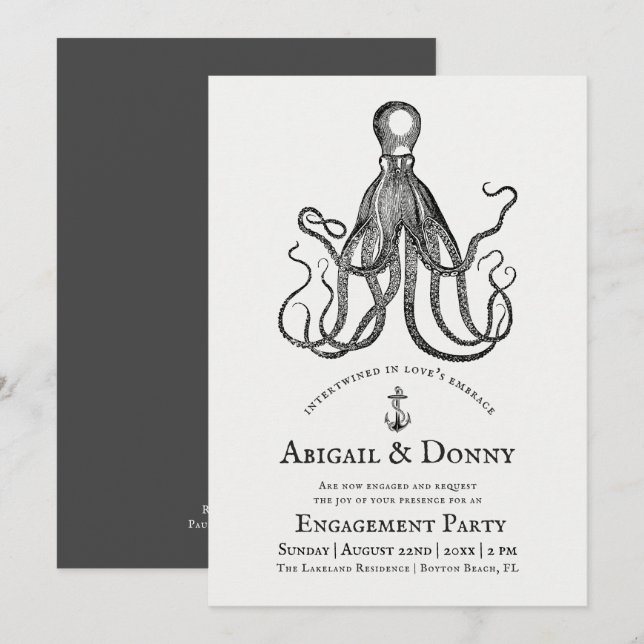 Love's Embrace | Octopus Theme Engagement Party Invitation (Front/Back)