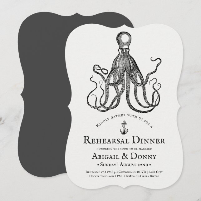 Love's Embrace | Octopus Theme Rehearsal Dinner Invitation (Front/Back)