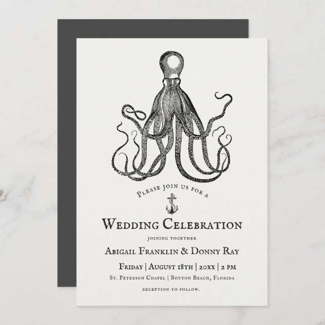 Love's Embrace | Octopus Theme Wedding Invitation (Front/Back)