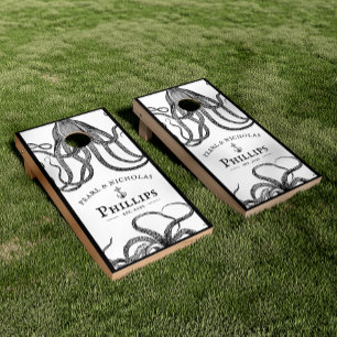 Love's Embrace   Octopus Themed Wedding Couple Cornhole Set