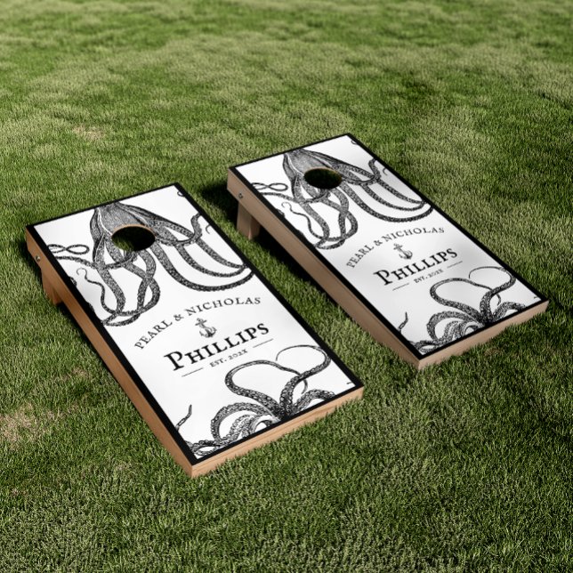 Love's Embrace | Octopus Themed Wedding Couple Cornhole Set (Creator Uploaded)