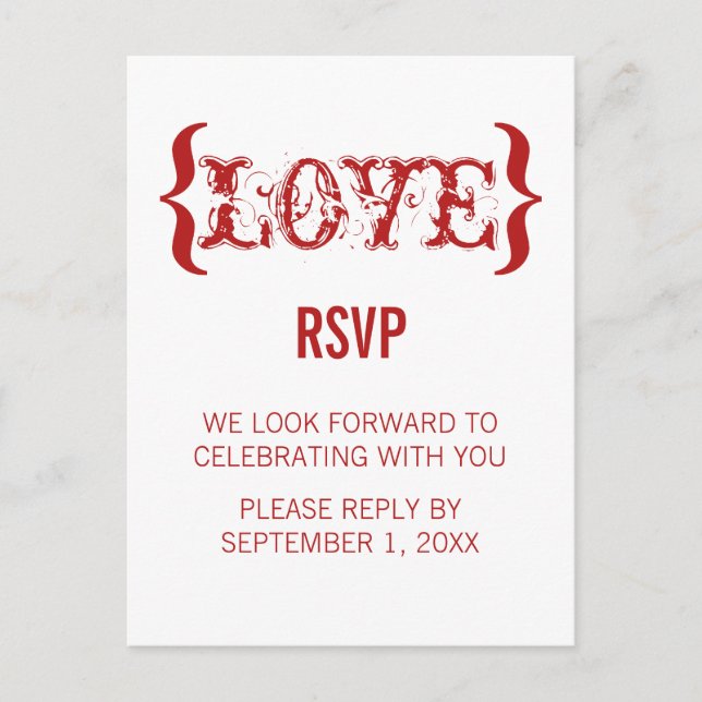 Love's Embrace RSVP Postcard, Red Invitation Postcard (Front)