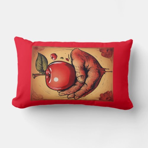 Loves Embrace Squeezed Red Apple Tattoo Art  Lumbar Pillow