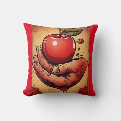 Loves Embrace Squeezed Red Apple Tattoo Art  Throw Pillow