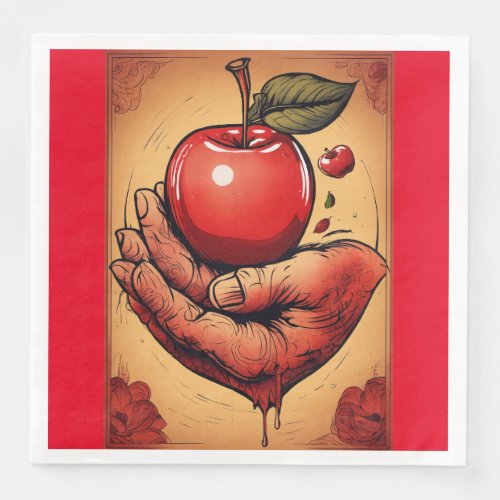 Loves Embrace Tattoo_Style Red Apple Paper Napki Paper Dinner Napkins