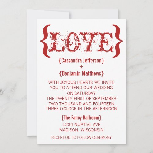 Loves Embrace Wedding Invitation Red Invitation