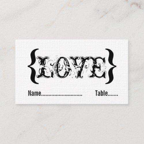 Love's Embrace Wedding Place Card, Black and White Business Card